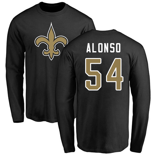Men New Orleans Saints Black Kiko Alonso Name and Number Logo NFL Football #54 Long Sleeve T Shirt->new orleans saints->NFL Jersey